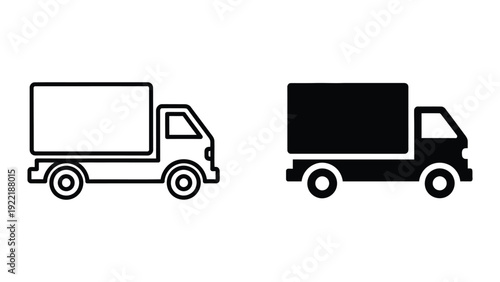 Commercial Delivery Truck Icon Set in Line and Silhouette Styles