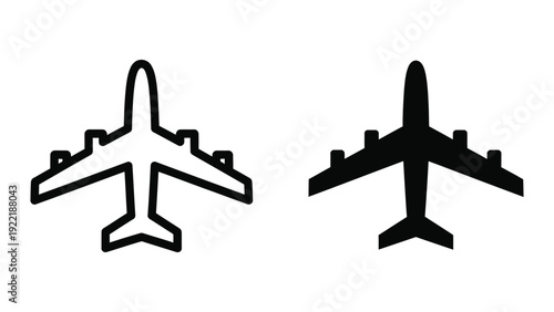 Commercial Airplane Flight Icon in Outline and Solid Styles
