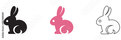 Bunny Silhouettes Collection Vector Set. Set of rabbit silhouettes in various poses isolated on light background, ideal for Easter designs, logos, stickers, and animal graphics.