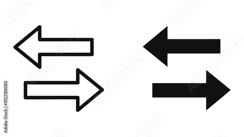 Bidirectional Arrow Icons - Outline and Solid Black Pairs