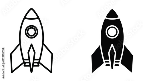 Rocket Ship Launch Icon Set in Outline and Glyph Styles