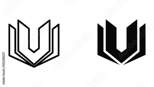 Abstract Geometric Winged Shield Icons with Letter V Shape