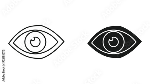 Minimalist Eye Icon Outline and Solid Fill for View and Visibility Toggle