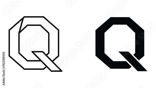 Letter Q Icon Set: Geometric Outline and Bold Solid Styles