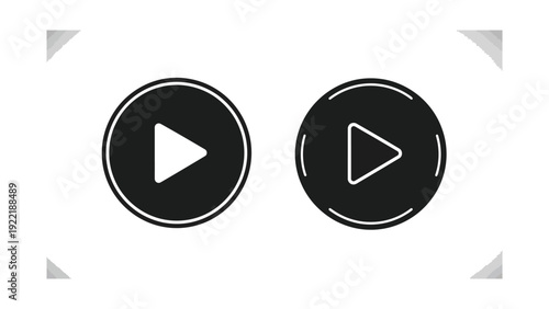 Play button icons in solid black and outline, for video playback and media controls.