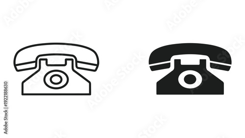 Vintage rotary phone icon in outline and solid black, representing communication and calls.