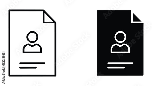 Resume or CV icon in outline and solid black, representing personal profile and documents.
