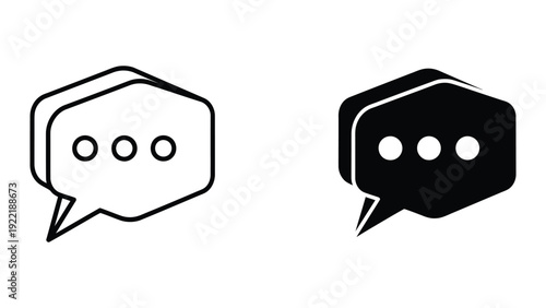 Speech Bubble Icons: Geometric Outline and Solid Black Styles