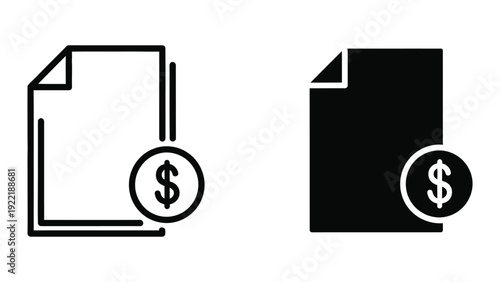 Billing and Invoice Document Icon with Dollar Symbol for Payments