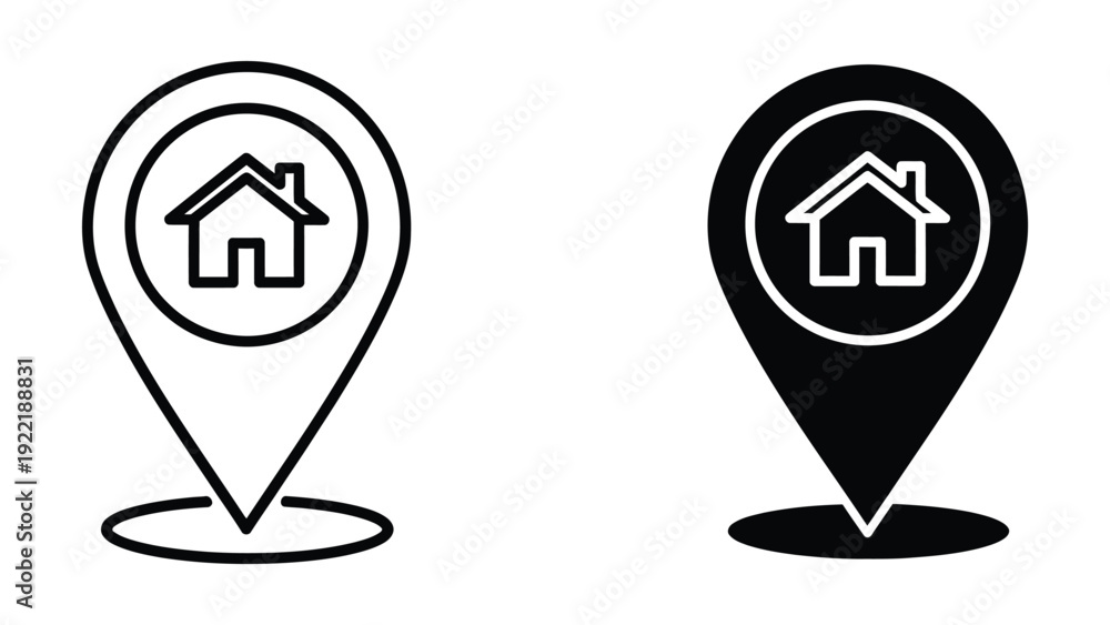 Fototapeta premium Home Map Pin Icons: Outline and Solid for Property Search and Navigation