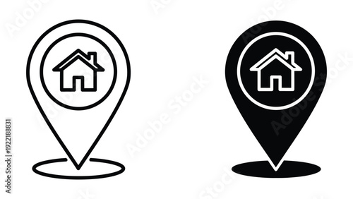 Home Map Pin Icons: Outline and Solid for Property Search and Navigation