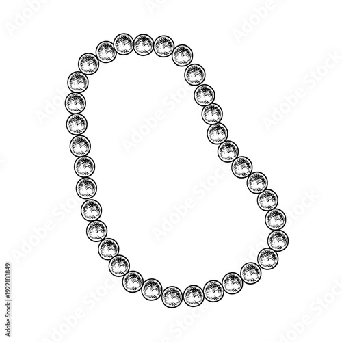 White pearl beads. Black and white graphics, handmade vector illustrations. Isolate. Women s accessory or Christmas tree decoration. Element of design for postcards, banners, packaging, and more.