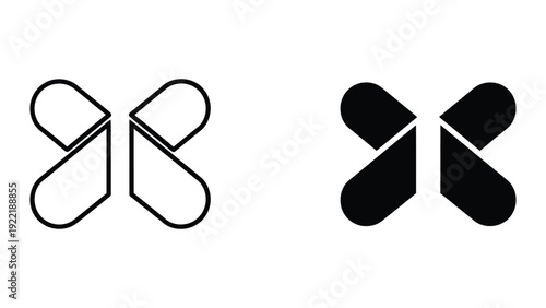 Abstract Butterfly or Connected Pills Icon - Outline and Solid Style