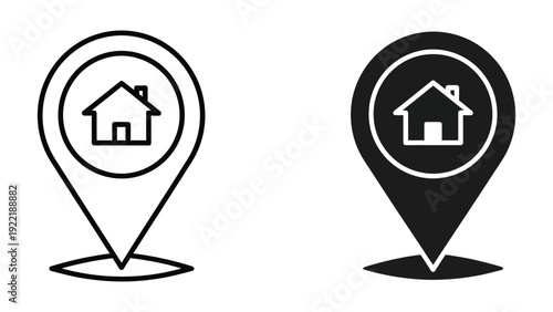 Home Location Pin Icons: Outline and Filled for Real Estate and Navigation