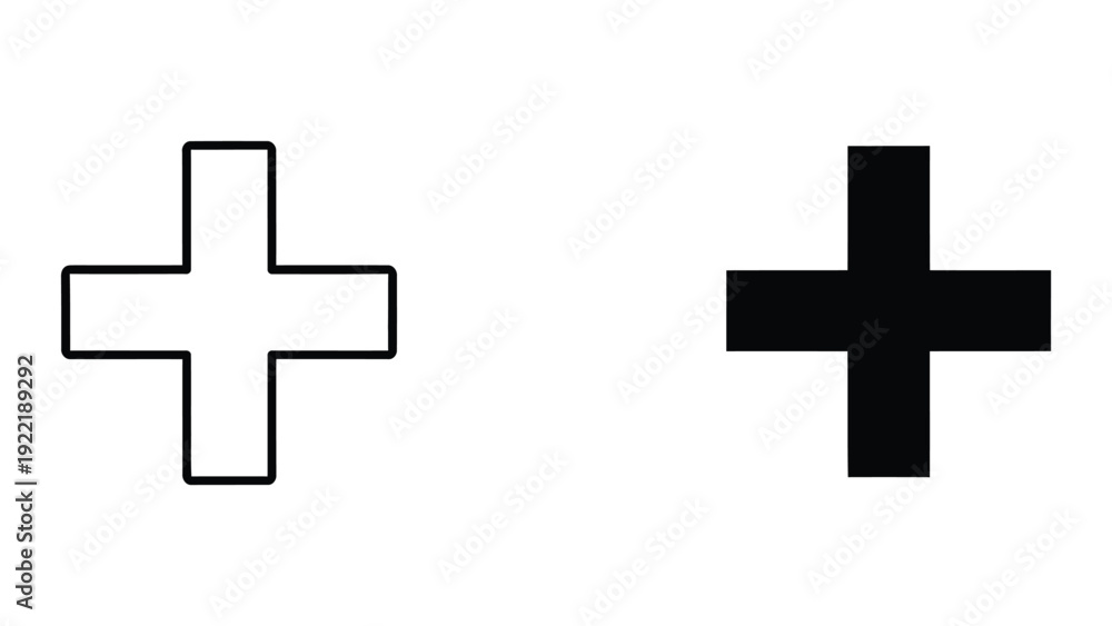 Obraz premium Plus Sign Add Icon Outline and Solid Black Graphic for Positive Zoom or Medical Use