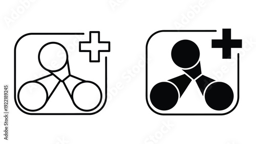 Add User Group Plus Icon Outline and Solid Black Graphic for Team Collaboration