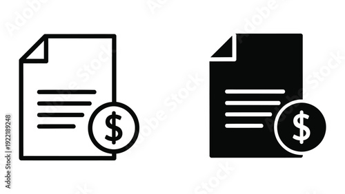 Invoice and Bill Payment Icons with Dollar Symbol in Dual Vector Styles