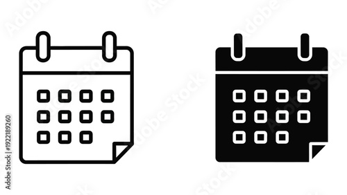 Minimalist Calendar Icons for Scheduling and Planning in Outline and Solid Styles