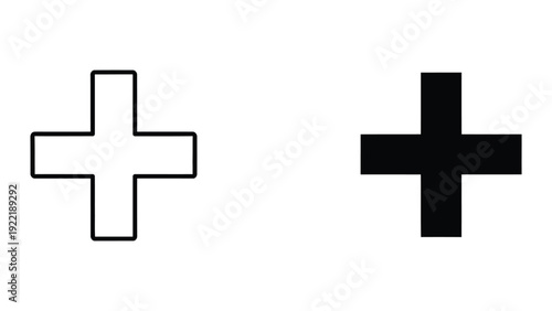 Plus Sign Add Icon Outline and Solid Black Graphic for Positive Zoom or Medical Use
