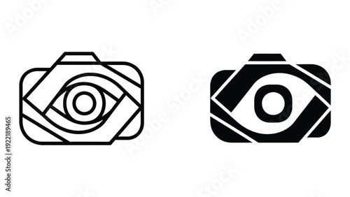 Camera with Eye Lens Icon - Vision, Photography & Surveillance Symbol in Black & White