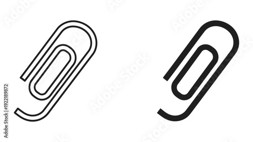Modern Angled Paperclip Icon in Outline and Solid Black Styles