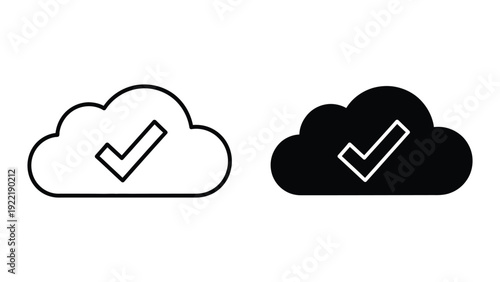 Cloud Checkmark Icons for Data Success and Verified Network Storage