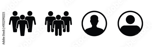 Icons featuring group of people and single user profile symbols