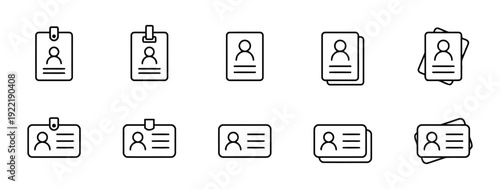Id card and name tag icons in various formats for identification and access