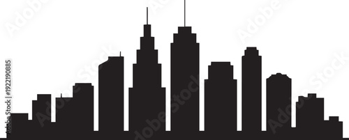 Black silhouette of city skyline with tall buildings and skyscrapers des