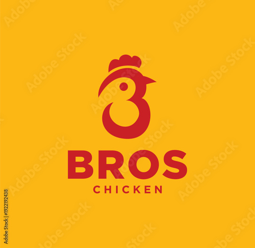 Letter B Chicken Rooster Logo Design icon Vector
