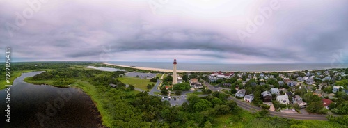 Aerial Panorama of Cape May Lighthouse and Coastline