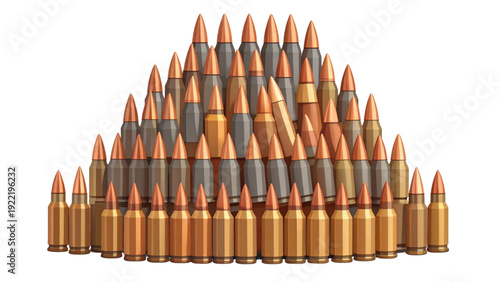 Stacked Rifle Bullets and Ammunition Cartridges Flat Vector Set for Military Defense and Shooting Sports Design