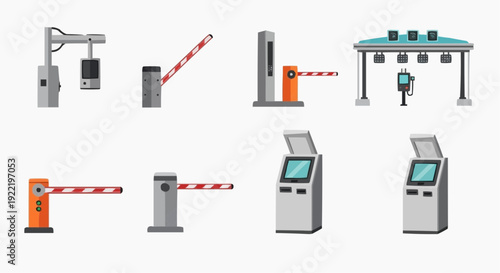 Parking Access Control Systems Set Various Automated Barrier Gates, Ticket Dispensers, and Entry Kiosks for Car Parks and Garages