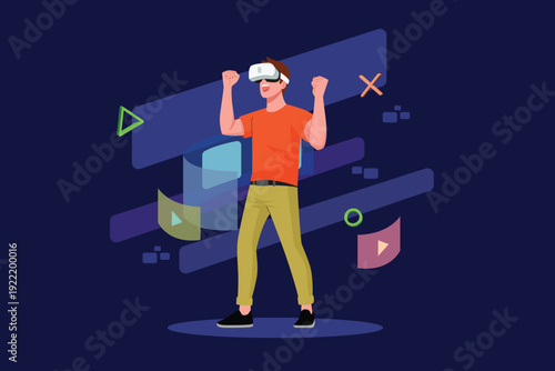 video animation motion graphic. Immersive Virtual Reality Gaming Concept. 2d flat cartoon stock footage 4k high quality
