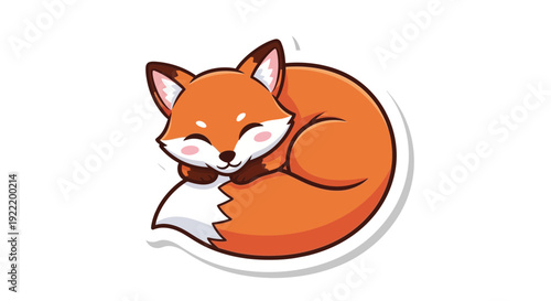 Cute Sleeping Fox Cartoon Sticker, Adorable Animal Illustration
