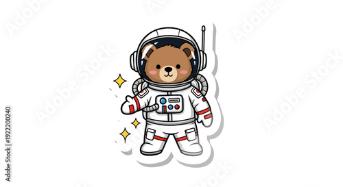 Cute Teddy Bear Astronaut Floating in Space with Stars