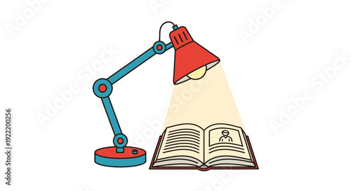 Desk Lamp Illuminating Open Book with Portrait