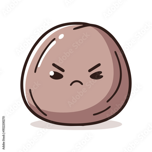 An angry cartoon egg with a frowning face and furrowed eyebrows in a simple illustration style