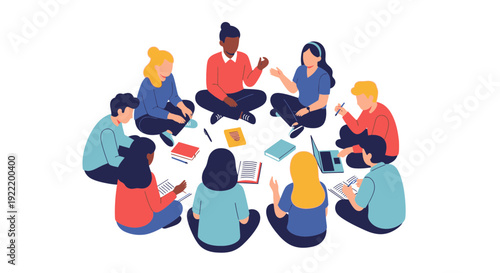 Diverse group of people sitting in a circle, collaborating and learning