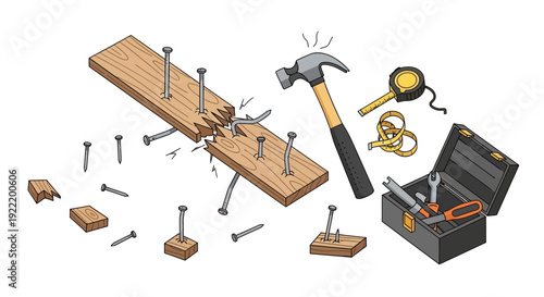 DIY Home Repair: Hammering Nails into Wood with Tools