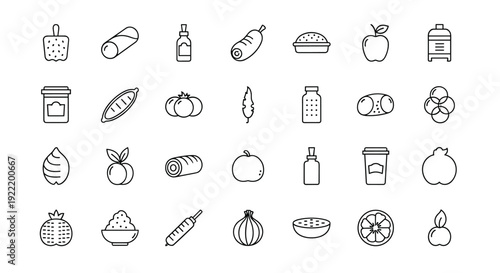 A set of minimalist food icons in a flat vector graphic design