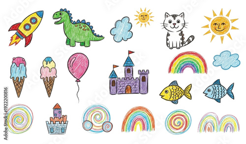 SEO Title
Kids Crayon Scribble Art Vector Collection Little Artist Doodle Set on White Background