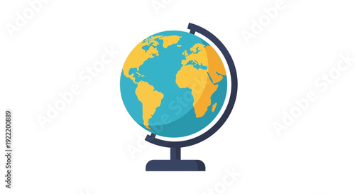 Flat Design Globe On White Background, World Map Icon, Global Concept