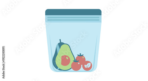 Fresh Avocado and Cherry Tomatoes in Reusable Food Bag - Healthy Eating Concept