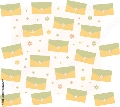 Seamless festive envelope pattern inspired by traditional Raya money packets in pastel tones