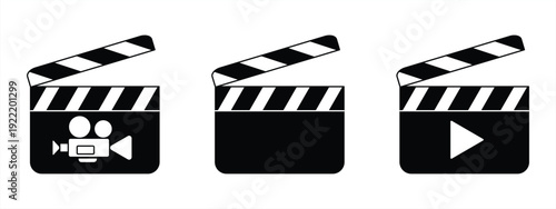 Clapper board icon set. Open and closed movie clapper. Vector EPS 10