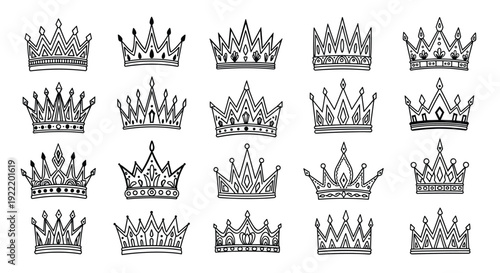 A collection of royal crowns in a simple line art style