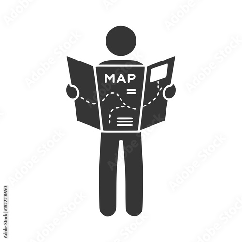 地図を見る人物のシルエットアイコン