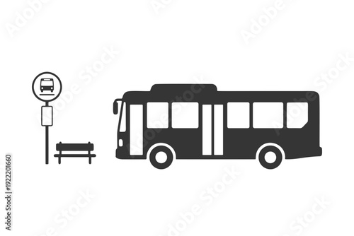 バスとバス停のシルエットアイコン