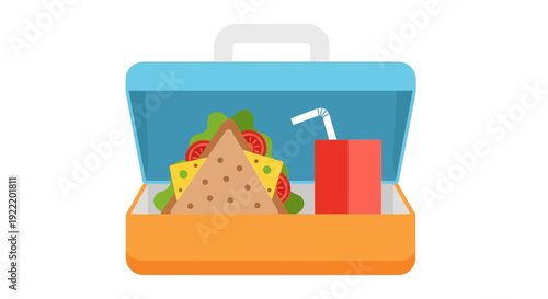 Healthy Lunchbox with Sandwich and Juice Box, Flat Design